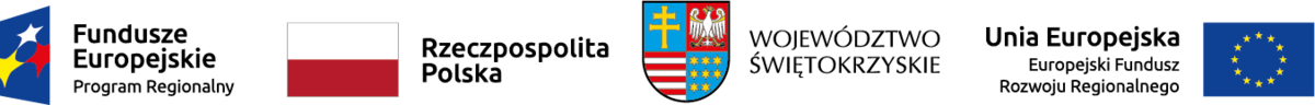 Cztery logotypy uczestników projektu Kampus: Fundusze Europejskie Program Regionalny, Rzeczpospolia Polska (flaga biało-czerwona), Województwo Świętokrzyskie (herb), Unia Europejska Europejski Fundusz Rozwoju Regionalnego (flaga unijna).