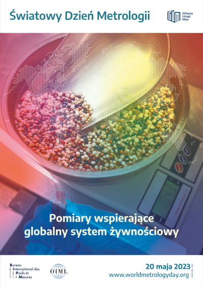  Plakat na Światowy dzień Metrologii 2023 z hasłem Pomiary wspierające globalny system żywnościowy.