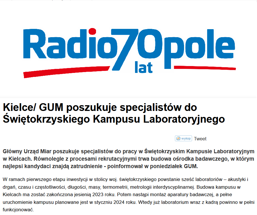 U góry niebiesko-czerwone logo Radia Opole, niżej fragment artykułu ze strony Radia Opole.